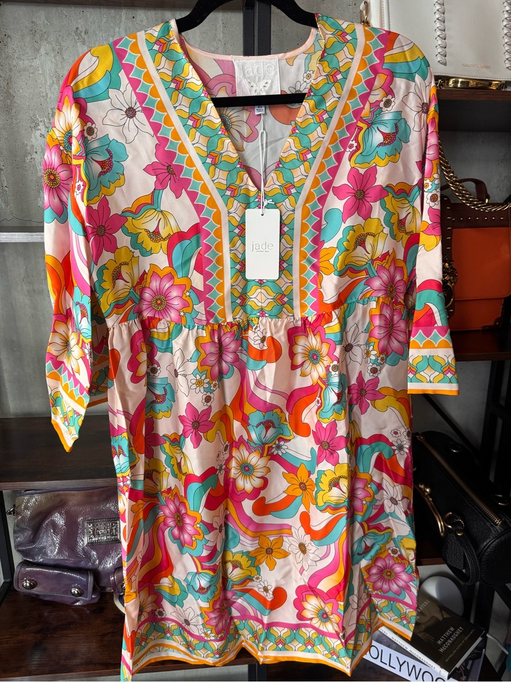 Johnny Was Oversized Floral V-Neck Long Sleeve Tunic Dress - NWT SZ - XS fits L